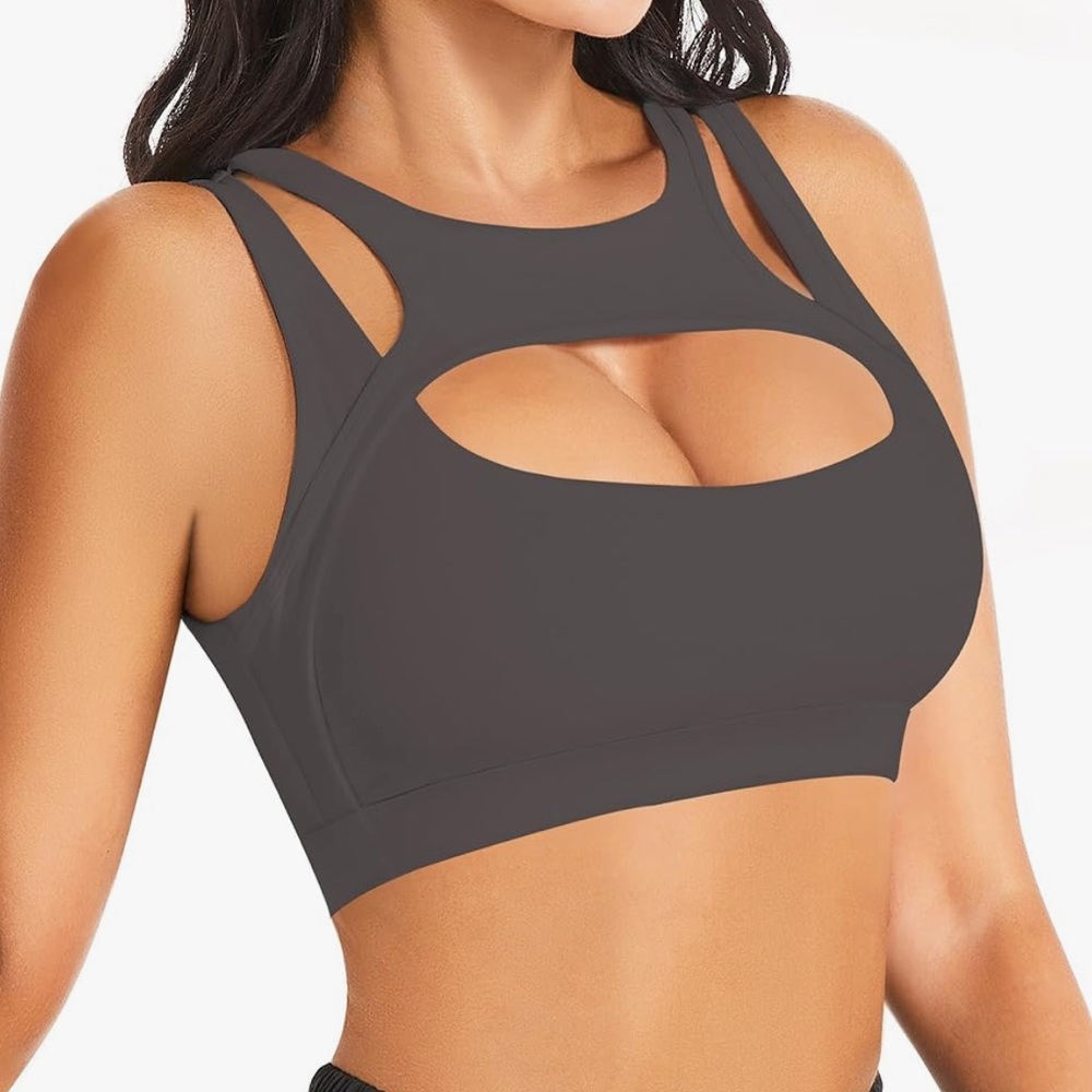 Cutout Front Sports Bra - Gray